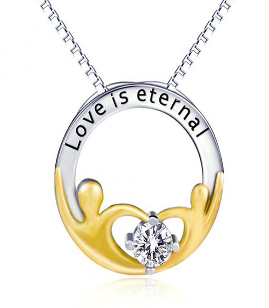 Sterling Silver Round 1 Ct CZ Love Is Eternal Couple Pendant 1 600x600 